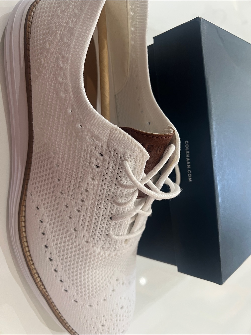 NIB Cole Haan White Knit Wingtip Derby with Brown Accents - Picture 3 of 3